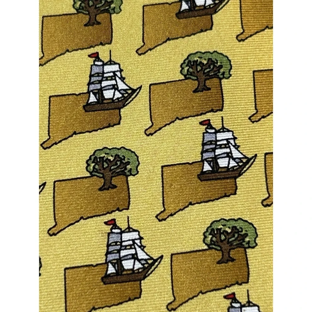 100% Silk Tie State Of Connecticut Ships  Trees Rivetz of Boston - NEW Old Stock